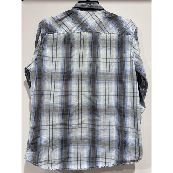 INC International Concepts Shirt Mens Size M Blue Plaid Western Pearl Snap FLAW - Picture 3 of 8